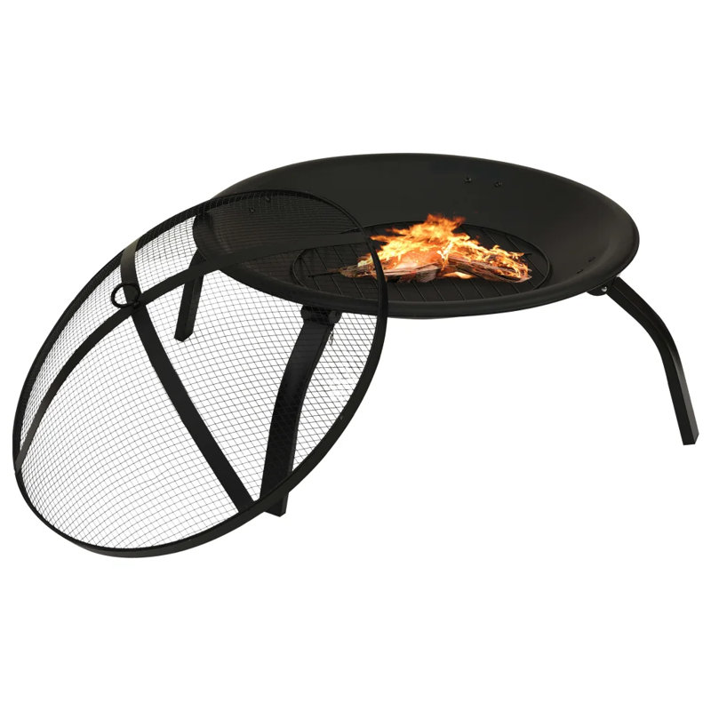 Gaura 2-in-1 Fire Pit and BBQ with Poker 56x56x49 cm Steel, Black