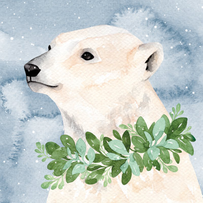 Polar Bear Wreath - Wrapped Canvas Art Prints