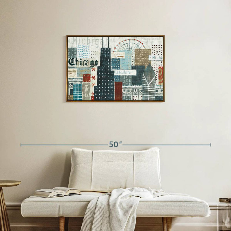 «Hey Chicago», 31 po x 21 po, Cadre flottant doré