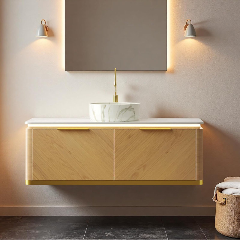 48"Bathroom Vanity with Sink, Drawer and Sensor Light, White Sintered Stone Top and Ceramic Basin, Pre-Assembled, Single-Hole