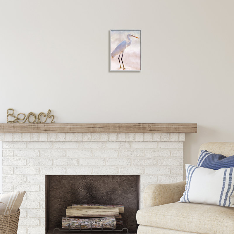 «Egret Wildlife Portrait» par Kim Allen, H 14 po x l 11 po x P 1,5 po, Estampe numérique Farmhouse
