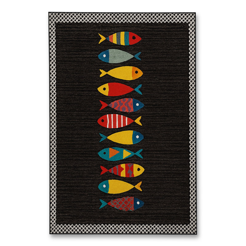Tapis noir tissé lavable Mosso, 3'11" x 5'11"