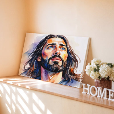 Watercolor Portrait Of Bearded Man With Long Hair And Blue Eyes Canvas Wall Art Print For Living Room, Bedroom, Office, Hallway, Entryway, Gallery Wall And Modern Home Decor