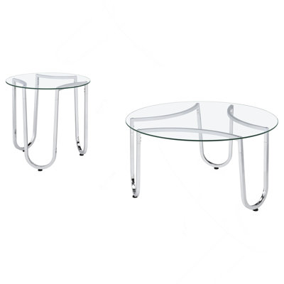 Chrome 2-piece Round Coffee Table Set