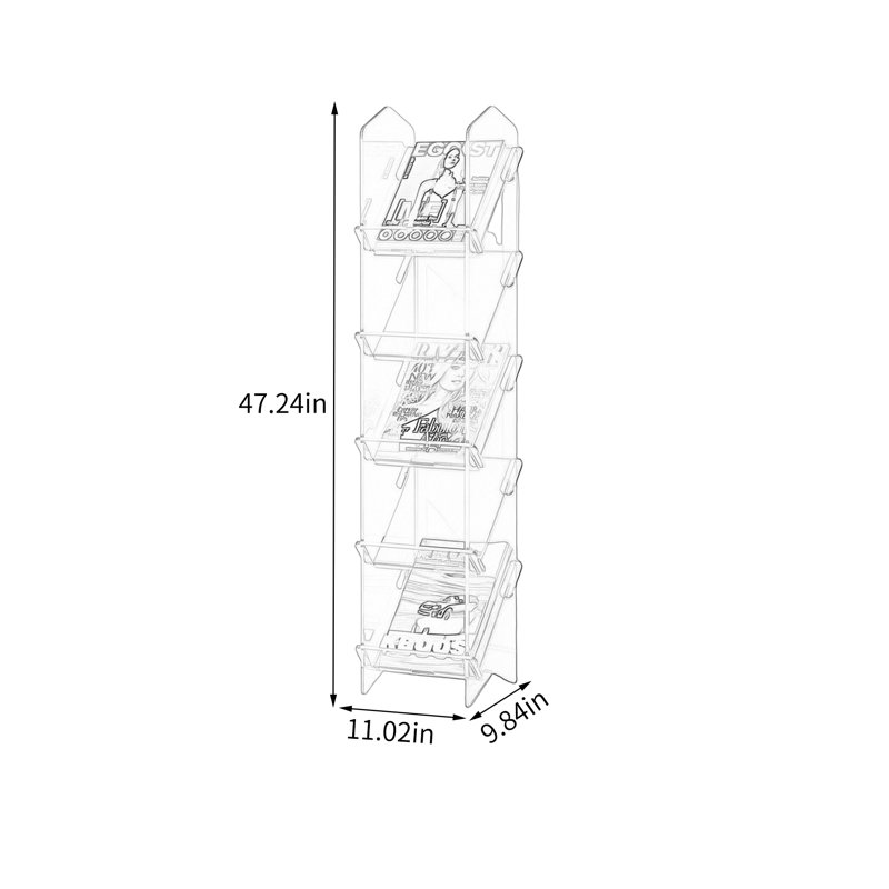 Porte-revues autoportantes en acrylique, H 47,24 po x l 11,02 po x P 9,84 po, Clair