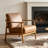 Mid Century Modern Genuine Leather Solid Wood Armchair-126018243