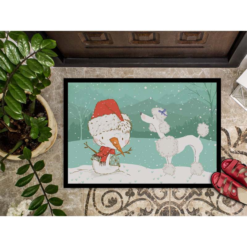 Non-Slip No Pattern Christmas Doormat, 0.25" H x 27" W x 18" D, White Poodle