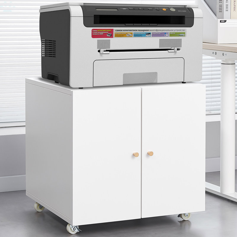 Mobile Printer Tables For Small Spaces With Door Adjustable Shelf File Cabinet, White