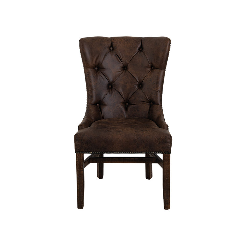 Chaise rembourrée Roseland avec dossier capitonné, têtes de clous - microfibre brune