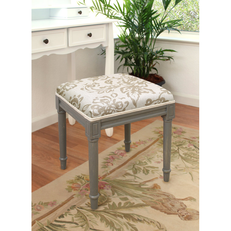 Camey Solid Wood Accent Stool, Off-White, Taupe