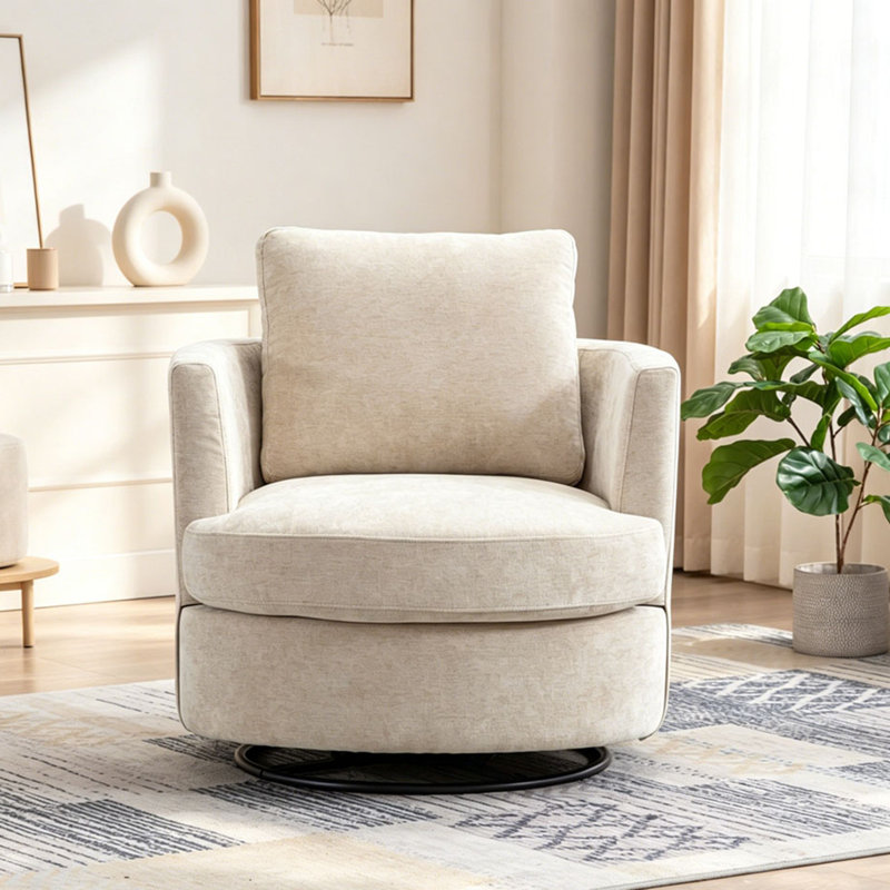 Fauteuil demi-tonneau pivotant 360 degrés Chenille, Beige