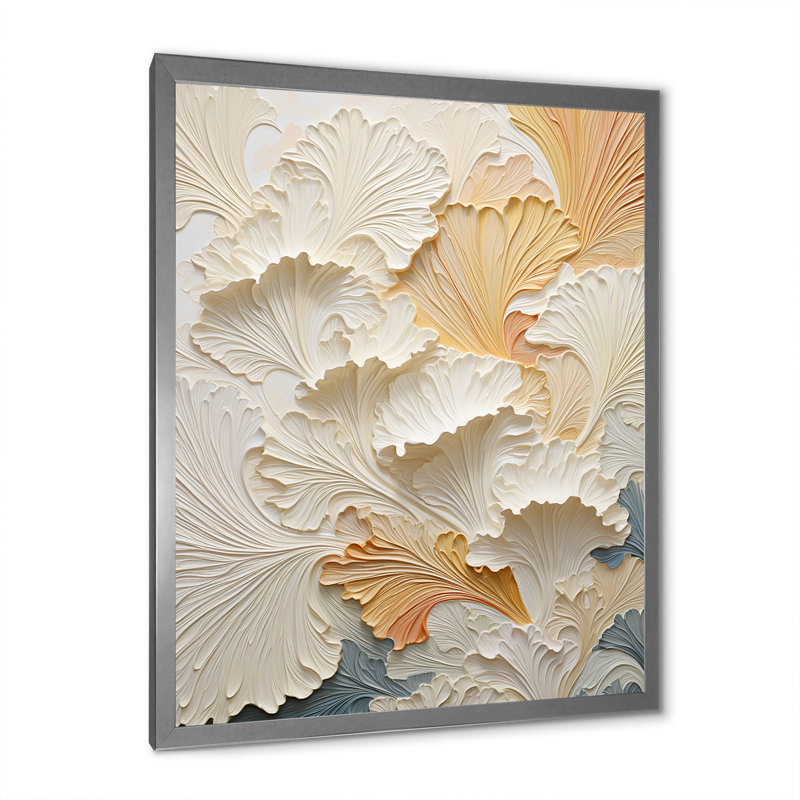 Modern Golden Beige Plam Tree - Abstract Canvas Art Print, Cadre simple argenté, H 44 po x l 34 po x P 1,5 po