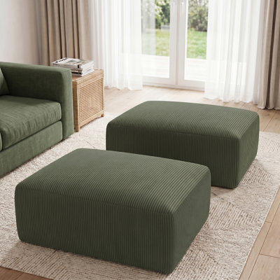 40" Square Compression Corduroy Ottoman Pouf for Sofa Couch (Set of 2)
