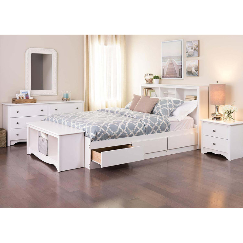 Traditional Nightstand Side Table With 2 Drawers, Functional 2-Drawer Bedside Table 16" D X 23.25" W X 21.75" H, White