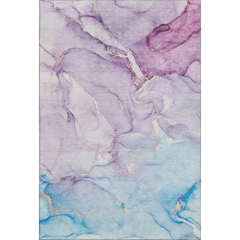 Premium Machine Washable Cerrito AMF516 Purple Rug, Rectangle 3' x 5'