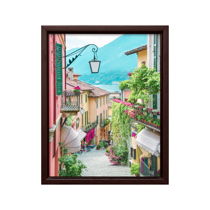 Bellagio Street, Canvas, 16"H x 20"W, Brown Framed