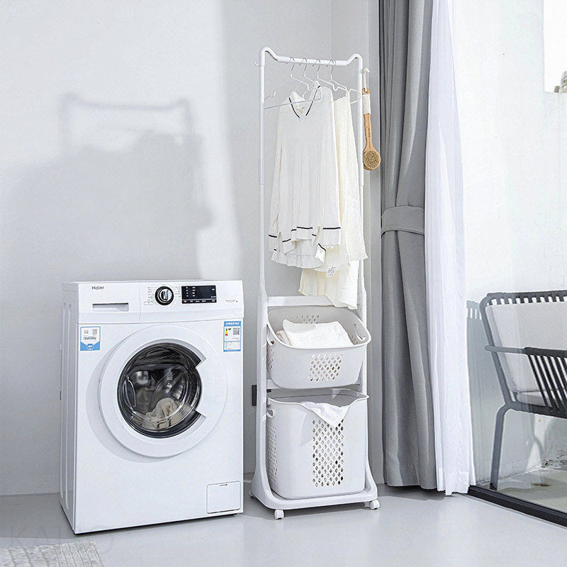 2-Tier Laundry Hamper Sorter With Hanging Bar, Rolling Laundry Baskets With Wheels Removable, Stackable Laundry Cart Organizer And Storage