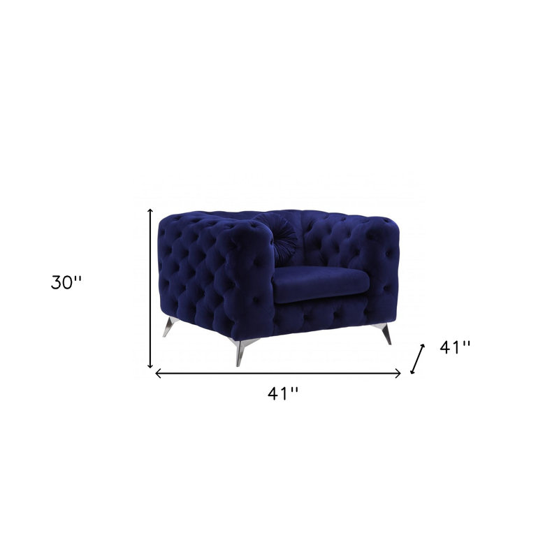  Fauteuil en tissu capitonné bleu