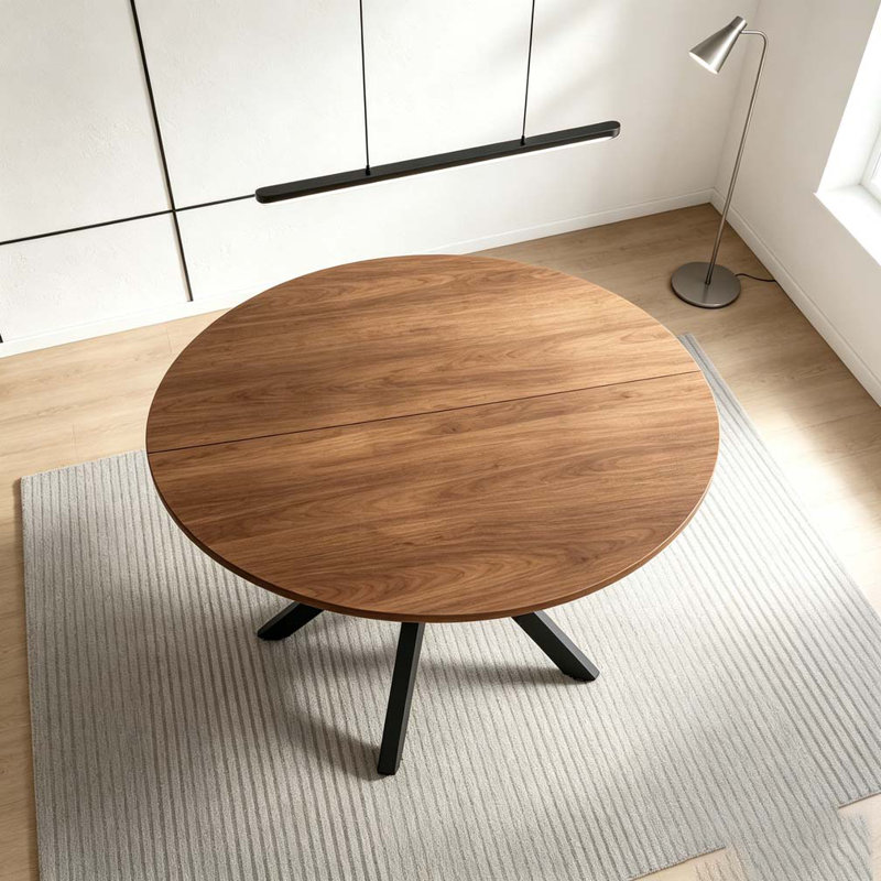 47.2" Solid Wood Round Dining Kitchen Table for 4-6 People, Walnut