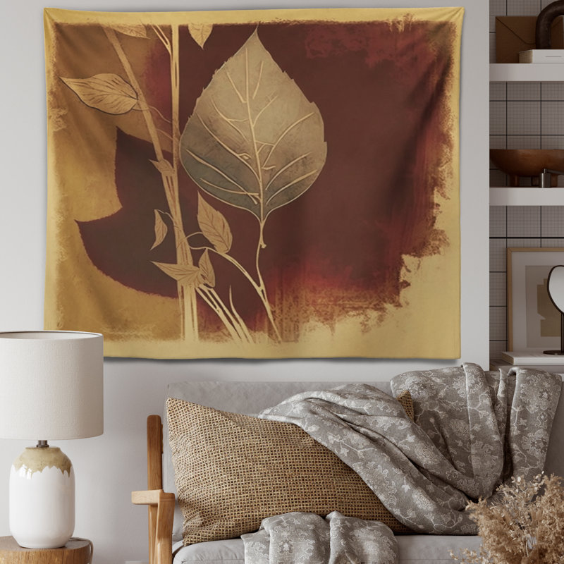 Polyester, terre cuite, tapisserie, feuilles et chocolat, H 32 po x l 39 po