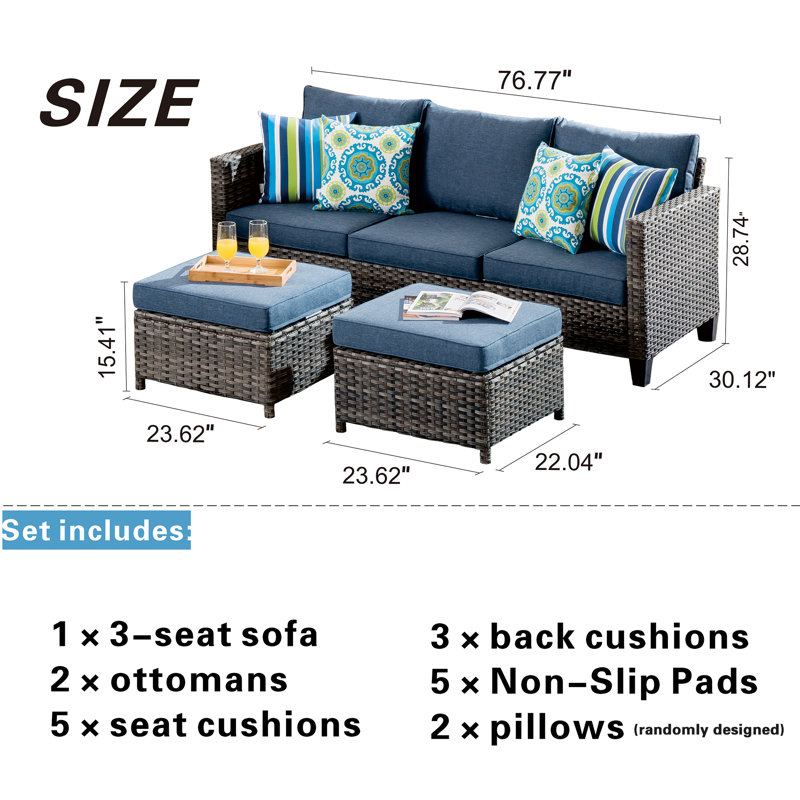 Joette 5 - Person Patio Conversation Set with Cushions, Denim Blue