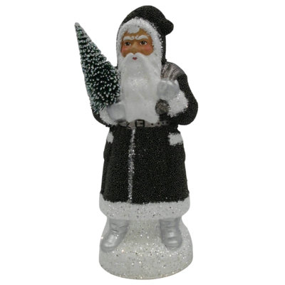 Schaller Paper Mache Candy Container - Black Beaded Santa