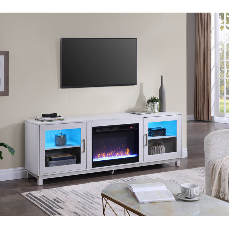 Console de meuble télé avec foyer et chauffage, armoire de rangement avec lumière DEL pour téléviseur de 65 po ou moins