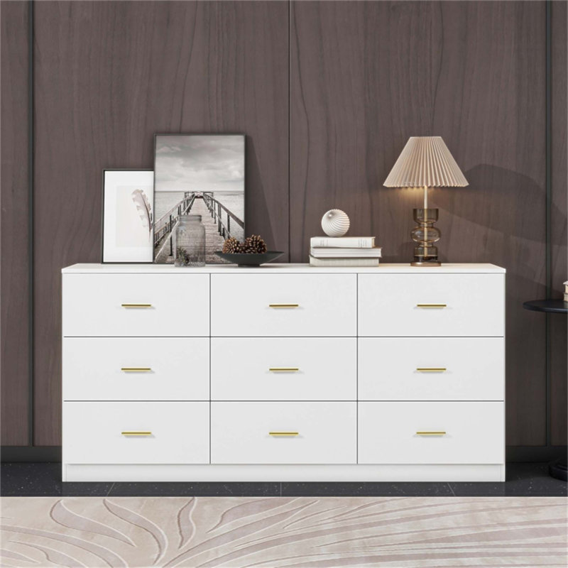 Commode moderne à 9 tiroirs pour la chambre à coucher - Rangement spacieux, robuste et sécuritaire, conception intemporelle avec tiroirs spacieux