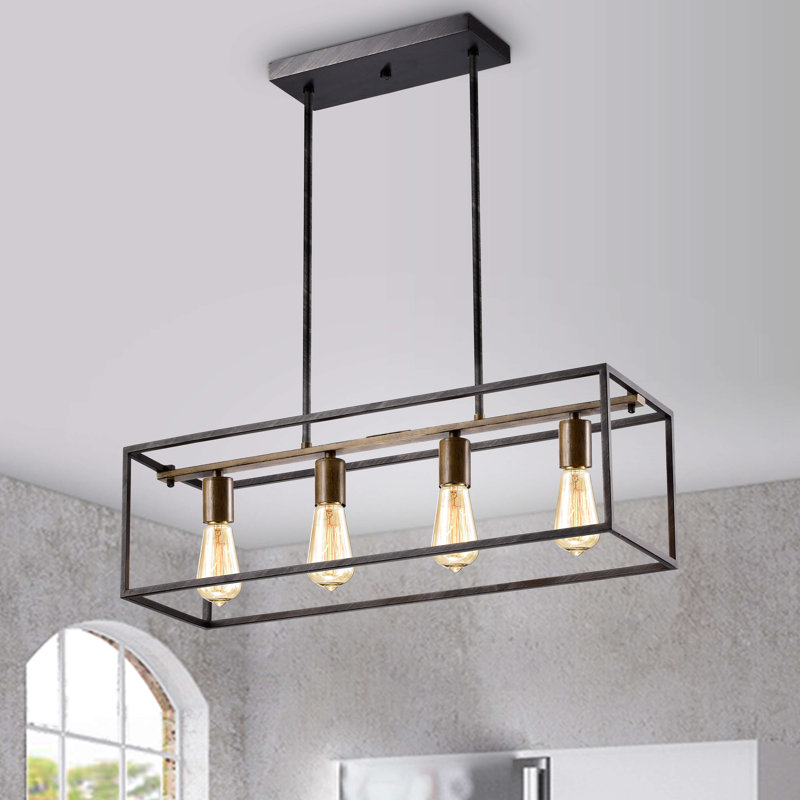Kian 4 - Light Antique Black and Faux Wood Grain Finish Iron Pendant
