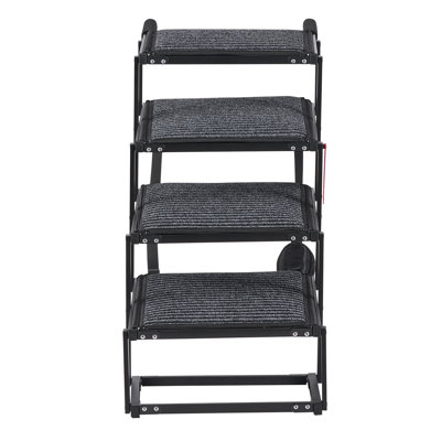Escalier pour chien de voiture, rampe pliable extra large à 4 marches pour grands chiens avec surface antidérapante, supporte jusqu'à 90 kg, échelle légère et portable pour animaux de compagnie pour voiture, VUS, camion, lits hauts, canapés