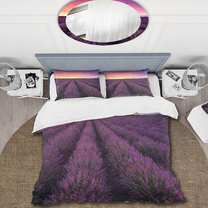 Ensemble de housse de couette floral en polyester microfibre Sunrise & Dramatic Clouds Over Lavender