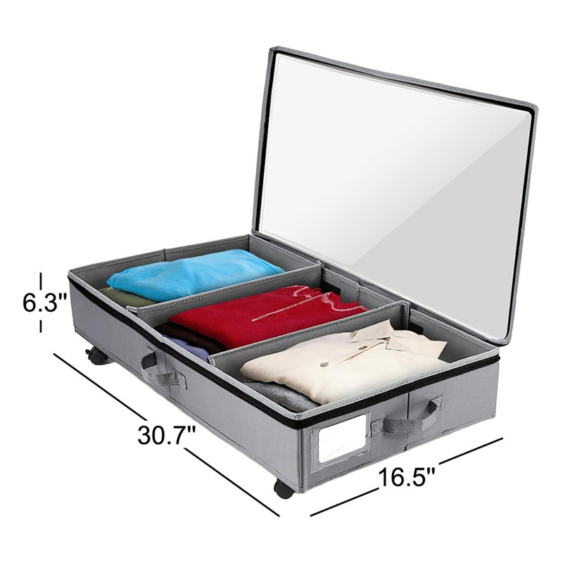 Rangement sous le lit avec roulettes et fenêtre transparente Bacs de rangement sous le lit 3 poignées et rangement pour vêtements