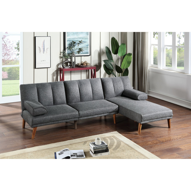 Méridienne de salon moderne en polyfibre bleu gris et base en bois massif