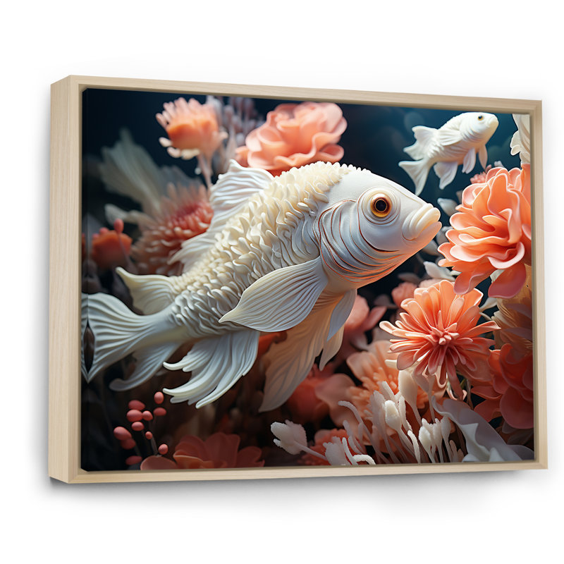 «White Pufferfish Elegance» sur toile imprimée, Cadre naturel flottant, H 12 po x l 20 po x P 1 po