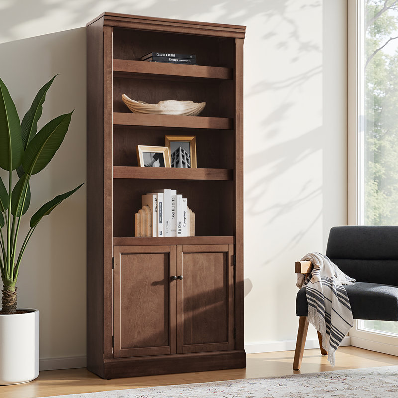 Eduardo 78"H X 33.5"W Transitional Solid Wood Frame Bookcase With Multi-Purpose Shelf, Walnut