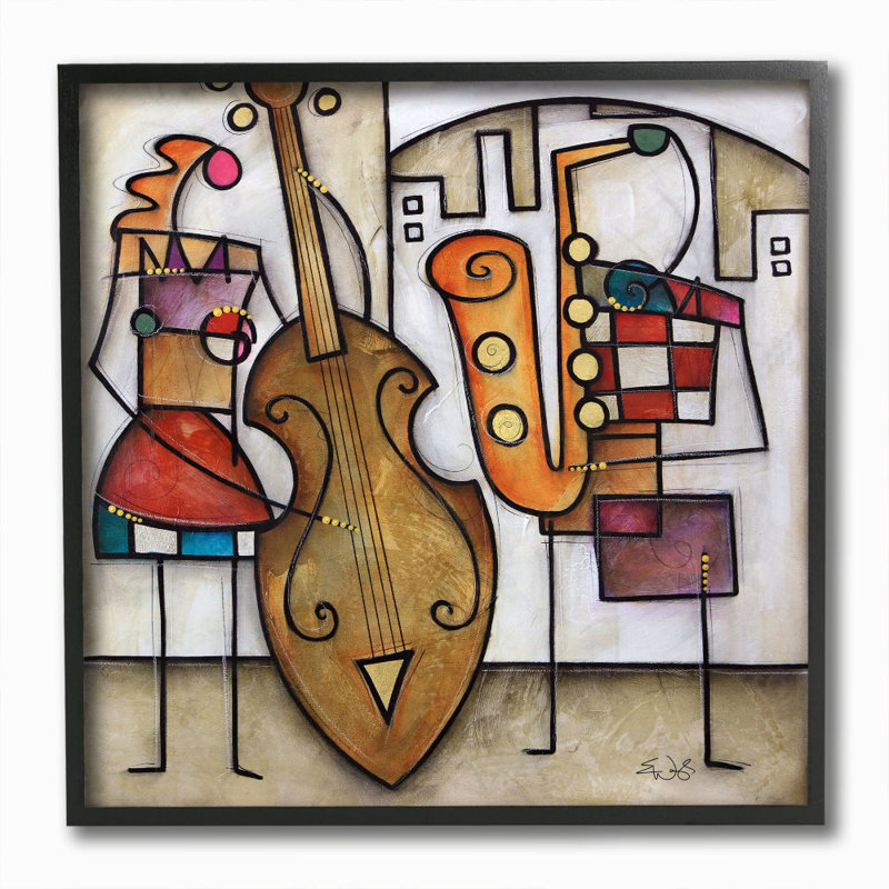 «Musical Duet Abstract Modern Peinture», impression sur toile, H 12 po x l 12 po x P 0,5 po, Giclée encadrée noir minuit