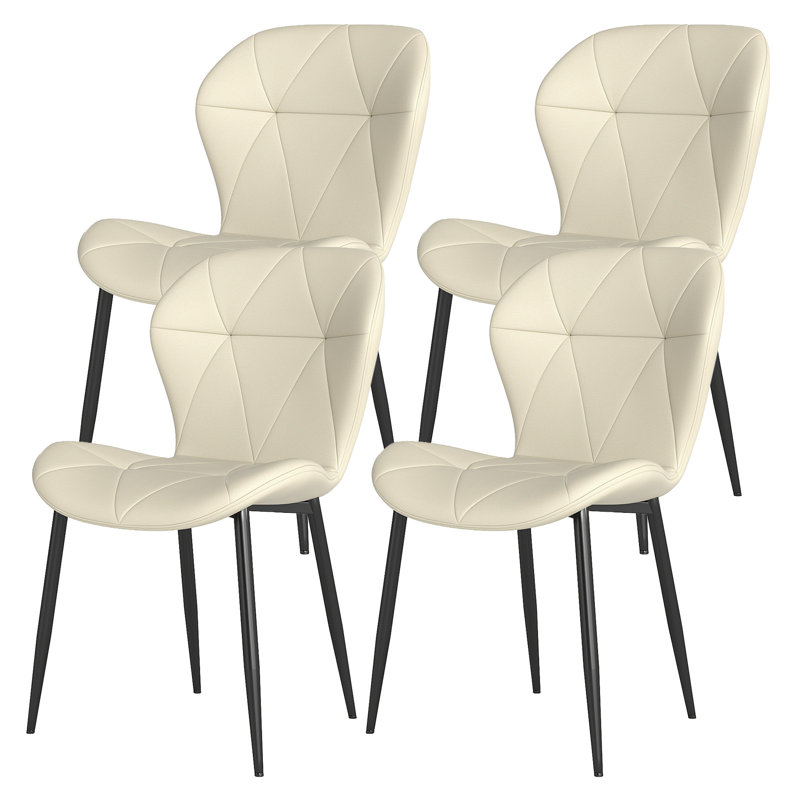 Modern Dining Chair Diamond Leather With Wooden And Metal Frame(Set of 4), 4, Beige