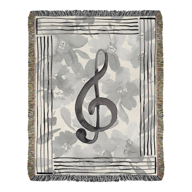 Jeté tissé manuel à 2 couches de notes de musique avec fleurs Treble 46 x 60 pouces multicolore