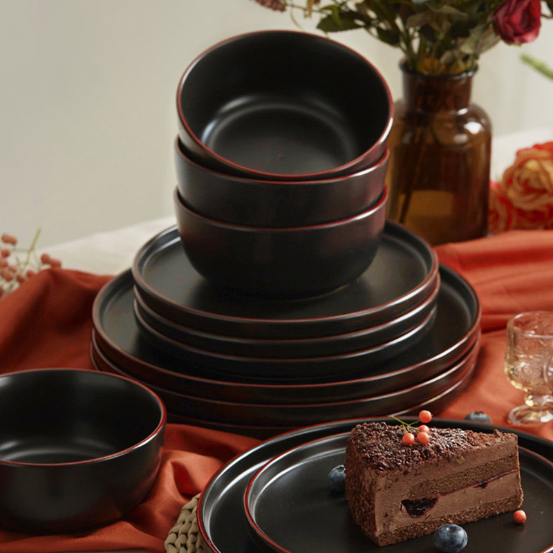 Bevery Piece Stoneware Dinnerware Set - Service for 6, Black