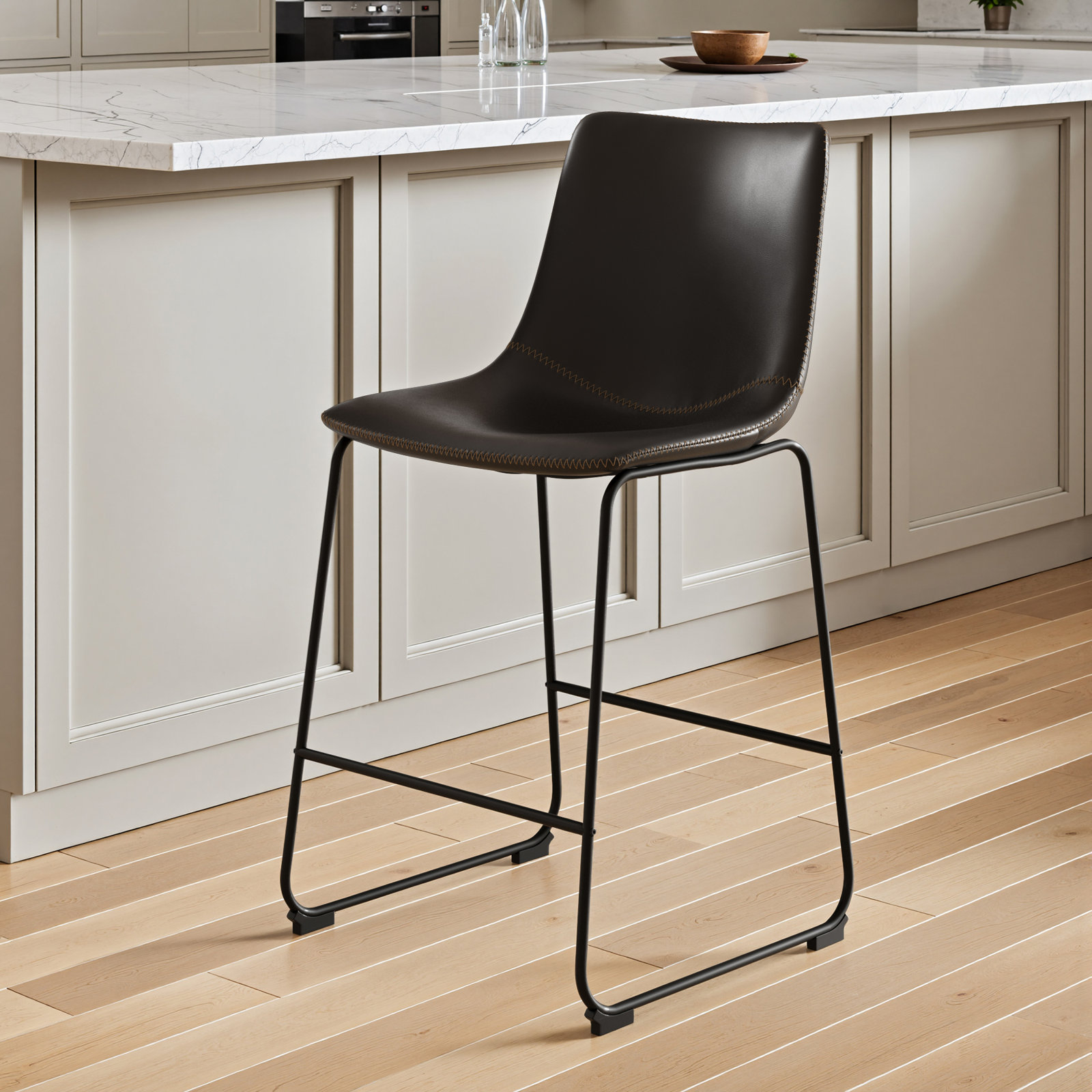 Nia Bar Stool, Black, Counter Stool (24" Seat Height), Black