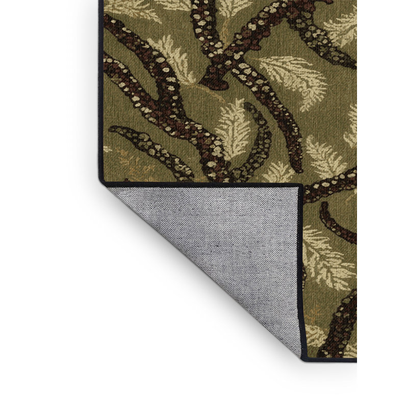 Tapis botanique brun lavable à la machine, Rond 3 pi