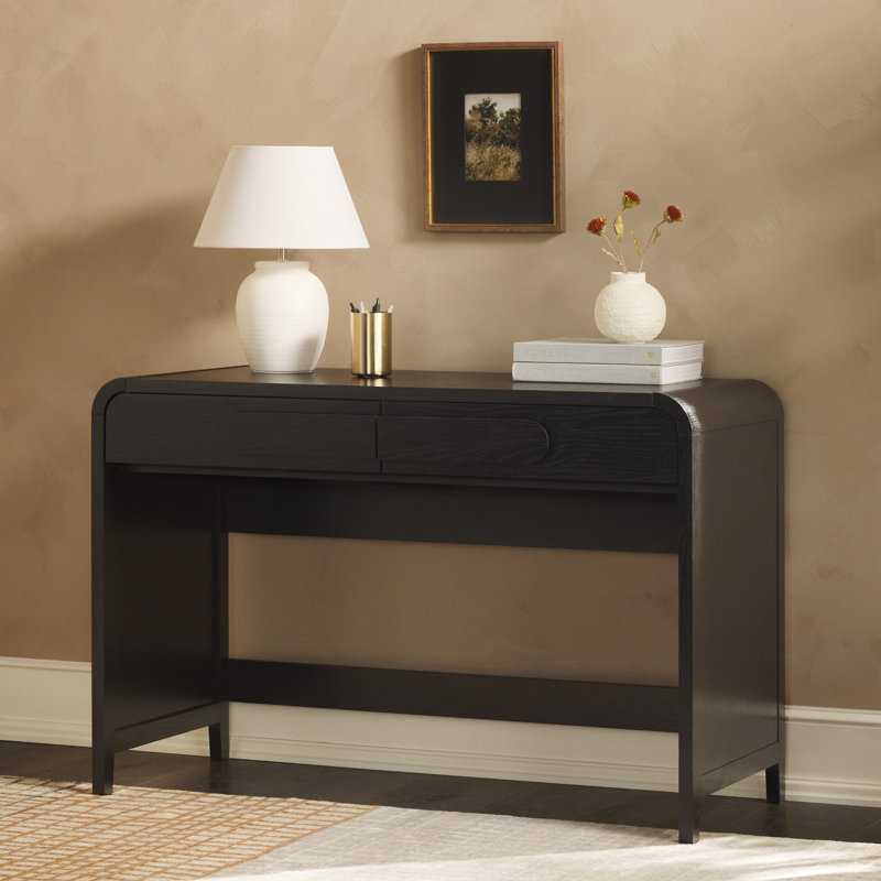 Sitarski Transitional Curved Waterfall 2-Drawer Writing Desk, Black