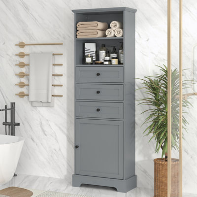 Tall Storage Cabinet with 3 Drawers and Adjustable Shelves for Bathroom, Study, Office and Interior