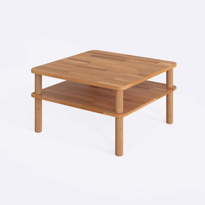 Grande table basse carrée moderne en bois massif avec tablette de rangement Manhattan - Élégante et pratique