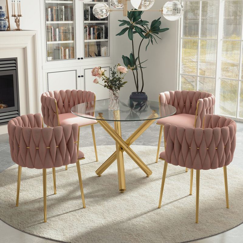 Ensemble de salle à manger Raykwan, H 29,5 po x L 39,37 po x l 39,37 po, Rose, Or