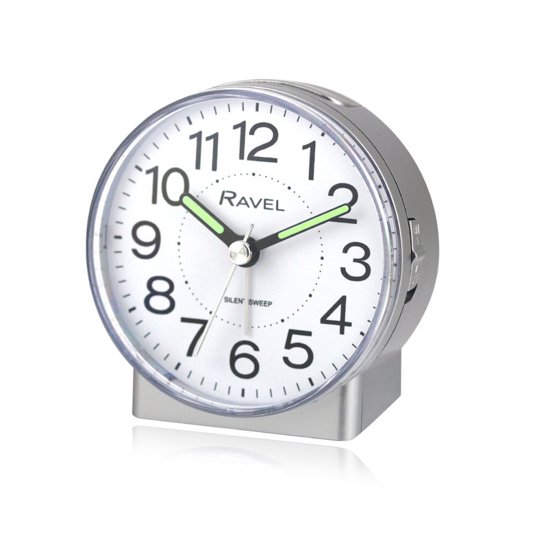 Analogue Quartz Movement / Crystal Alarm Tabletop Clock, Silver