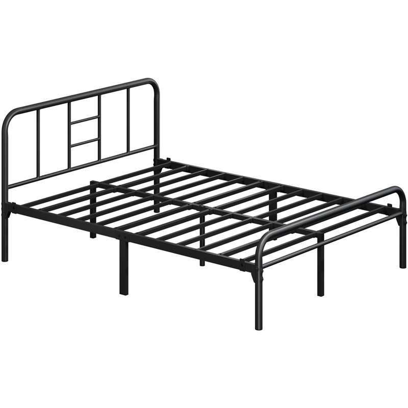 Metal-Framed Bed with High Headboard, Double (4'6), Black