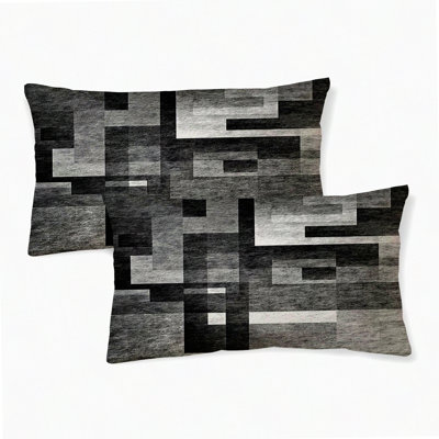 Abstract Geometry Farmhouse Pillow Covers - Set of 2 Soft Decorative Throw Pillows for Couch, Bed, Car, Sofa. Modern Outdoor Cushion Cover in Black Art Design.