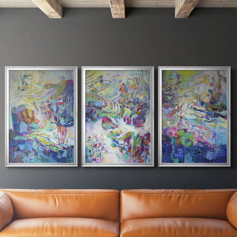 «Gathering up the Goddess I», toile tendue sur mesure avec châssis, 3 pièces, Argent argent, H 19 po x l 45 po