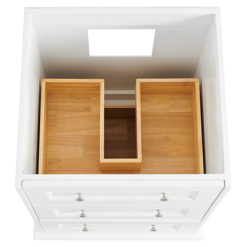 Ensemble de meuble-lavabo simple biseauté autoportant 24 po avec plateau en quartz Adelia, Blanc, 24" W